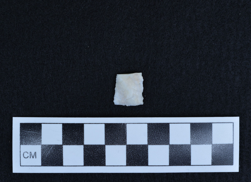 Broken, parallel diagonal flaking, Post-manufacture break, both halves labelled.