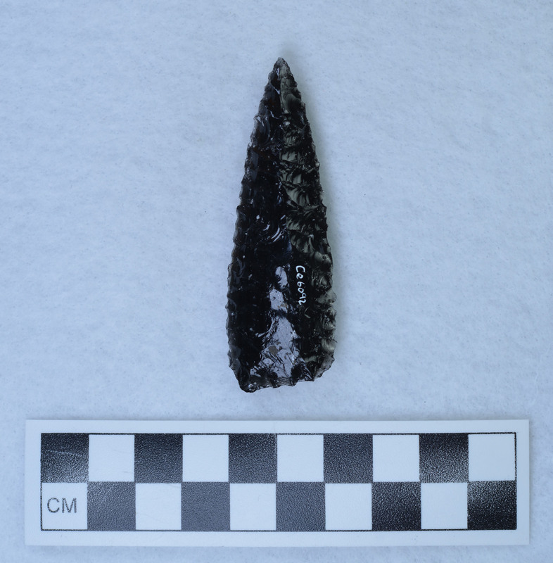 Proximal end has large percussion flake removed, Collateral flaking terminating along a well-defined median ridge. (JW)