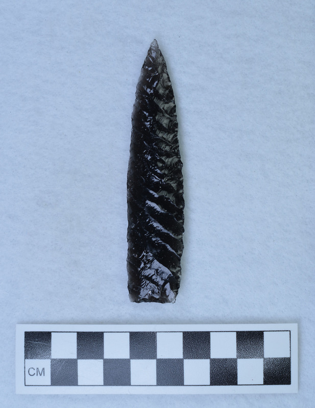 One side is pressure flaked in the Titmus style, The other side is pressure flaked in the palm holding technique. (JW)