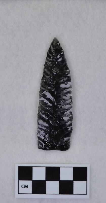 One side chevron flaking, lanceolate style, basal margin lightly ground, base thinned