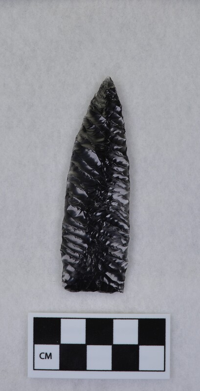 One side chevron flaking, lanceolate style, basal margin lightly ground, base thinned