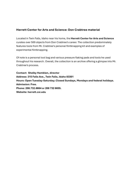 A description of the Crabtree Collection at the Herret Center.