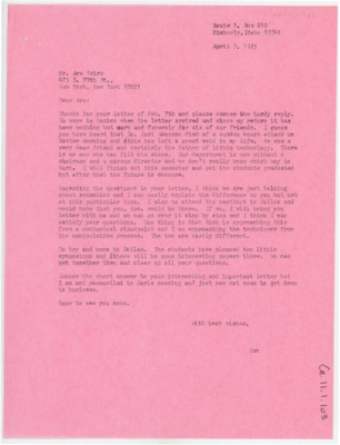 Letter from Donald Crabtree to Are Tsirk