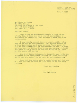 Letter from Donald Crabtree to David H. Thomas