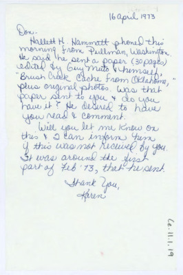 Letter from Karen Thomas to Donald Crabtree