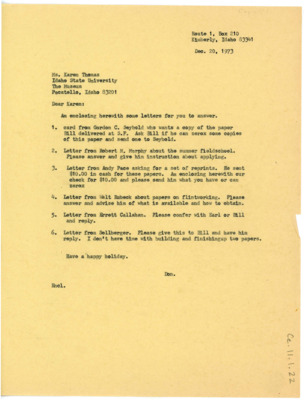 Letter from Donald Crabtree to Karen Thomas