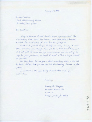 Letter from Bradley Thompson to Donald Crabtree