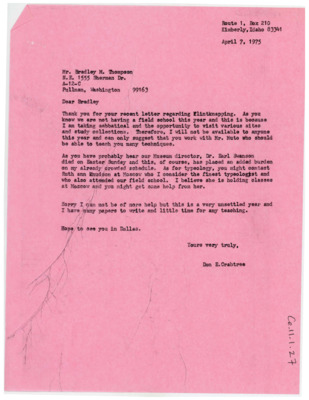 Letter from Donald Crabtree to Bradley Thompson