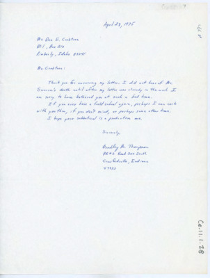 Letter from Bradley Thompson to Donald Crabtree