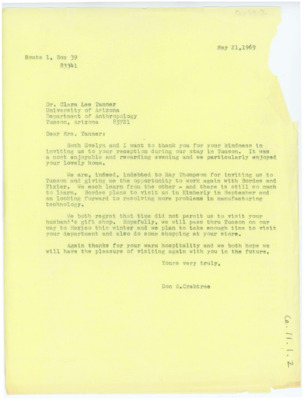 Card from Donald Crabtree to Clara Lee Tanner