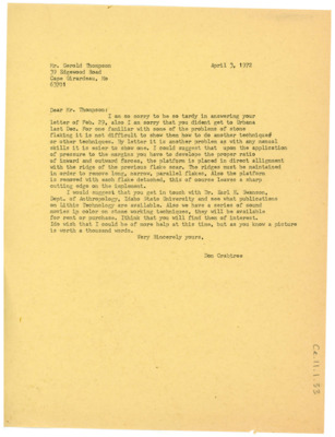 Letter from Donald Crabtree to Gerold Thompson