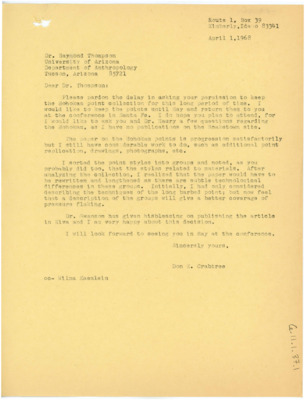 Letter from Donald Crabtree to Raymond Thompson