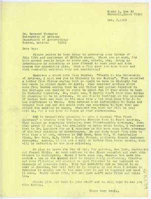 Letter from Donald Crabtree to Raymond Thompson
