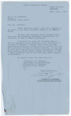 Letter from Norman Tindale to Donald Crabtree