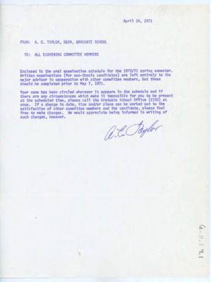 Letter from A.E. Taylor to Donald Crabtree