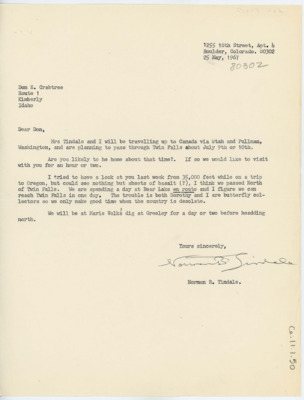 Letter from Norman Tindale to Donald Crabtree