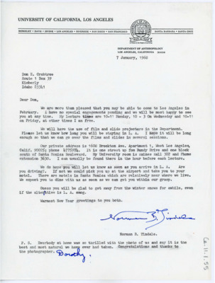 Letter from Norman Tindale to Donald Crabtree
