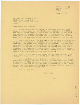 Letter from Donald Crabtree to Norman B. Tindale and his wife