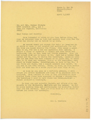 Letter from Donald Crabtree to Norman B. Tindale and his wife