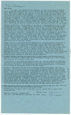 Letter from Norman and Muriel Tindale to Donald and Evelyn Crabtree