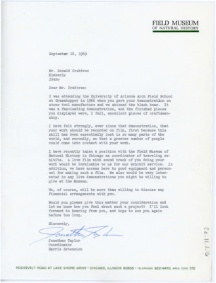 Letter from Jonathon Taylor to Donald Crabtree