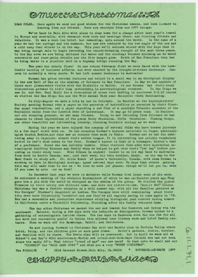 Holiday letter from the Tindales to the Crabtrees