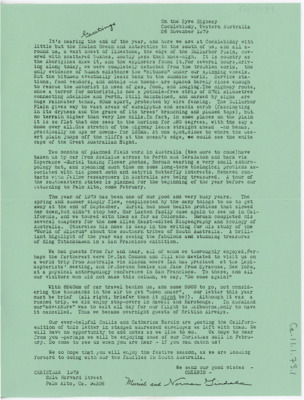 Holiday letter from the Tindales to the Crabtrees