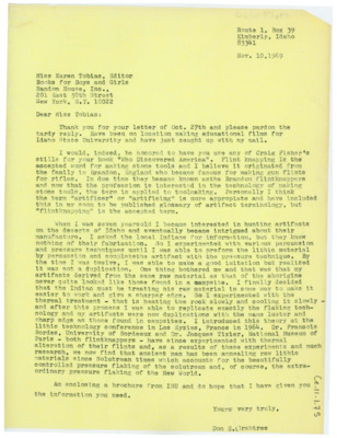 Letter from Donald Crabtree to Karen Tobias