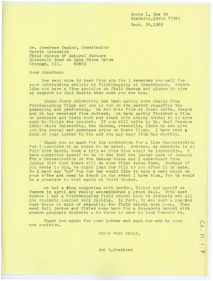 Letter from Donald Crabtree to Jonathon Taylor