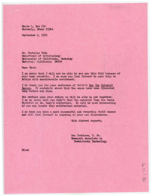 Letter from Donald Crabtree to Nicholas Toth