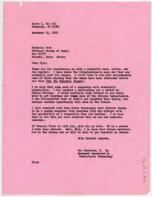 Letter from Donald Crabtree to Nicholas Toth