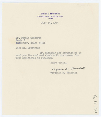 Letter from Virginia M. Trumbull to Donald Crabtree