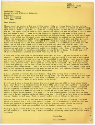 Letter from Donald Crabtree to Jacques Tixier