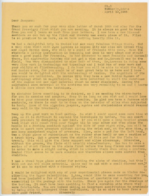 Letter from Donald Crabtree to Jacques Tixier