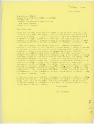Letter from Donald Crabtree to Jacques Tixier