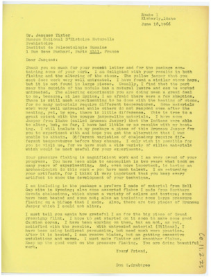 Letter from Donald Crabtree to Jacques Tixier