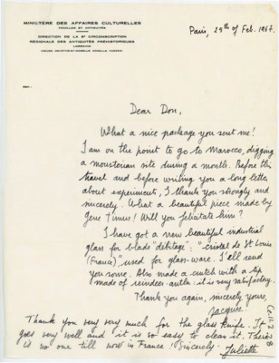 Letter from Jacques and Juliette Tixier to Donald Crabtree