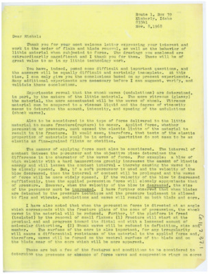 Letter from Donald Crabtree to Michel Dauvois