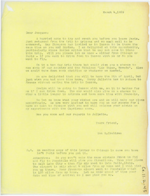 Letter from Donald Crabtree to Jacques Tixier