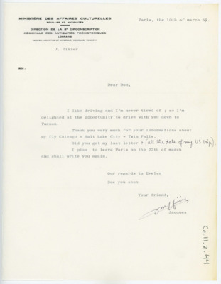 Letter from Jacques Tixier to Donald Crabtree