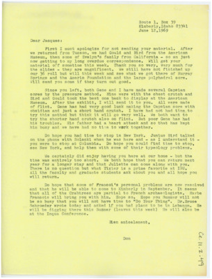 Letter from Donald Crabtree to Jacques Tixier