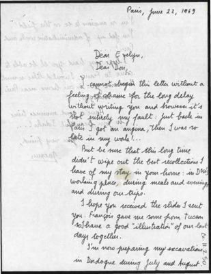 Letter from Jacques Tixier to Donald Crabtree and Evelyn Crabtree