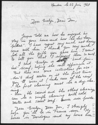 Letter from Juliette Tixier to Donald and Evelyn Crabtree