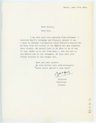 Letter from the Tixier family to Donald Crabtree