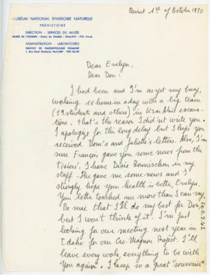 Letter from Jacques Tixier to Donald and Evelyn Crabtree