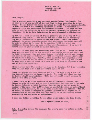 Letter from Donald Crabtree to Jacques Tixier