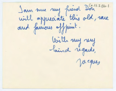 Note from Jacques Tixier to Donald Crabtree