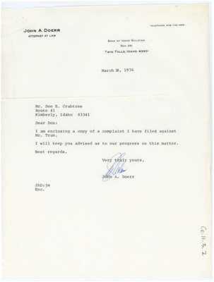 Letter from John A. Doerr to Donald Crabtree