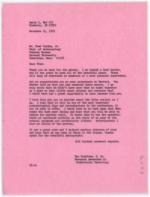 Letter from Donald Crabtree to Fred Valdez