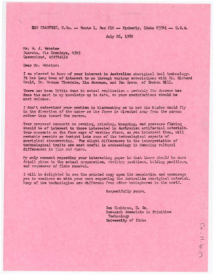 Letter from Donald Crabtree to W. J. Webster